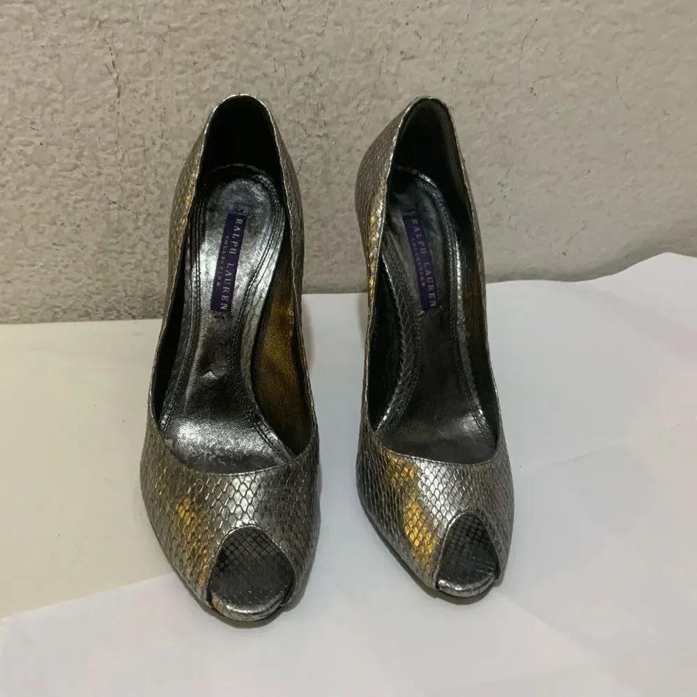 Purple Label Ralph Lauren Collection Snake Print Open Toe Leather Shoes 8.5 B